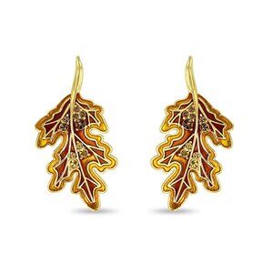 Autumn Oak Leaf Fall Enamel Hook Earrings Ritzy Couture DeLuxe - 18k Gold Plated